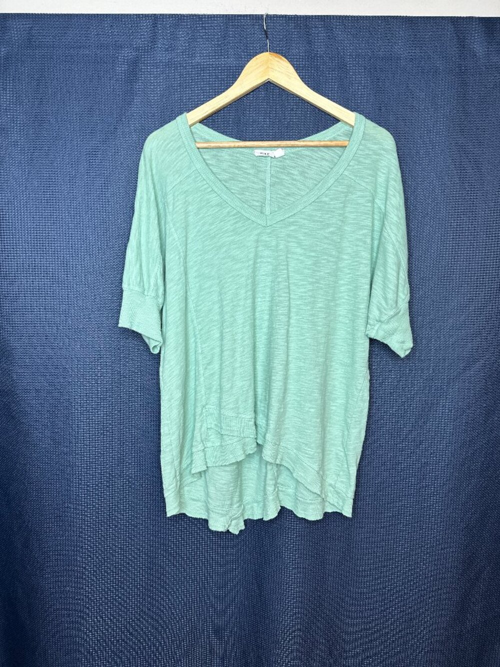 Wilt Twisted Seam Asymmetric Slub Cotton Green Top, LARGE Lagenlook Indie Boho